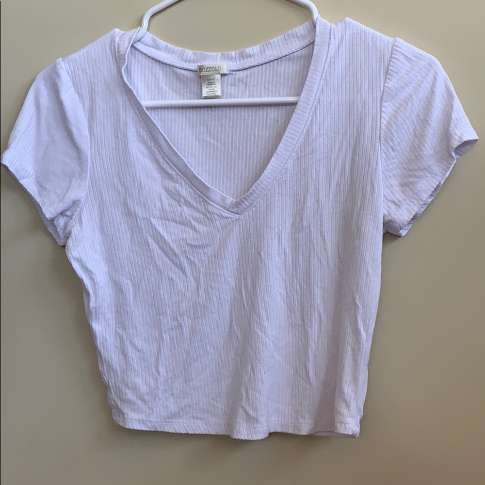 white fitted t-shirt with a v-neck